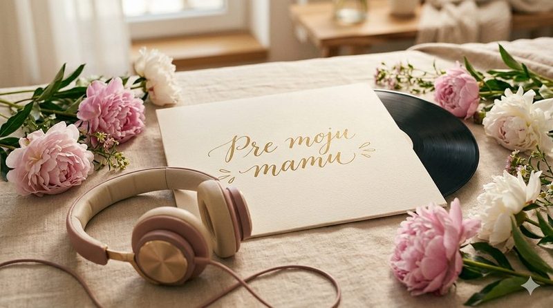 Dárek pro maminku — maminka se sluchátky poslouchá personalizovanou písničku a dojímá se